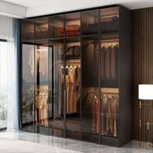 Modern Style Glass Wardrobe Bedroom Wardrobe Closet with Soft Close Door Armoires & Wardrobes